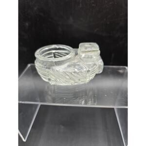 Vintage Glass Bird Feeder Food Holder for Bird Cage Egg Basket Shaped Marked 4